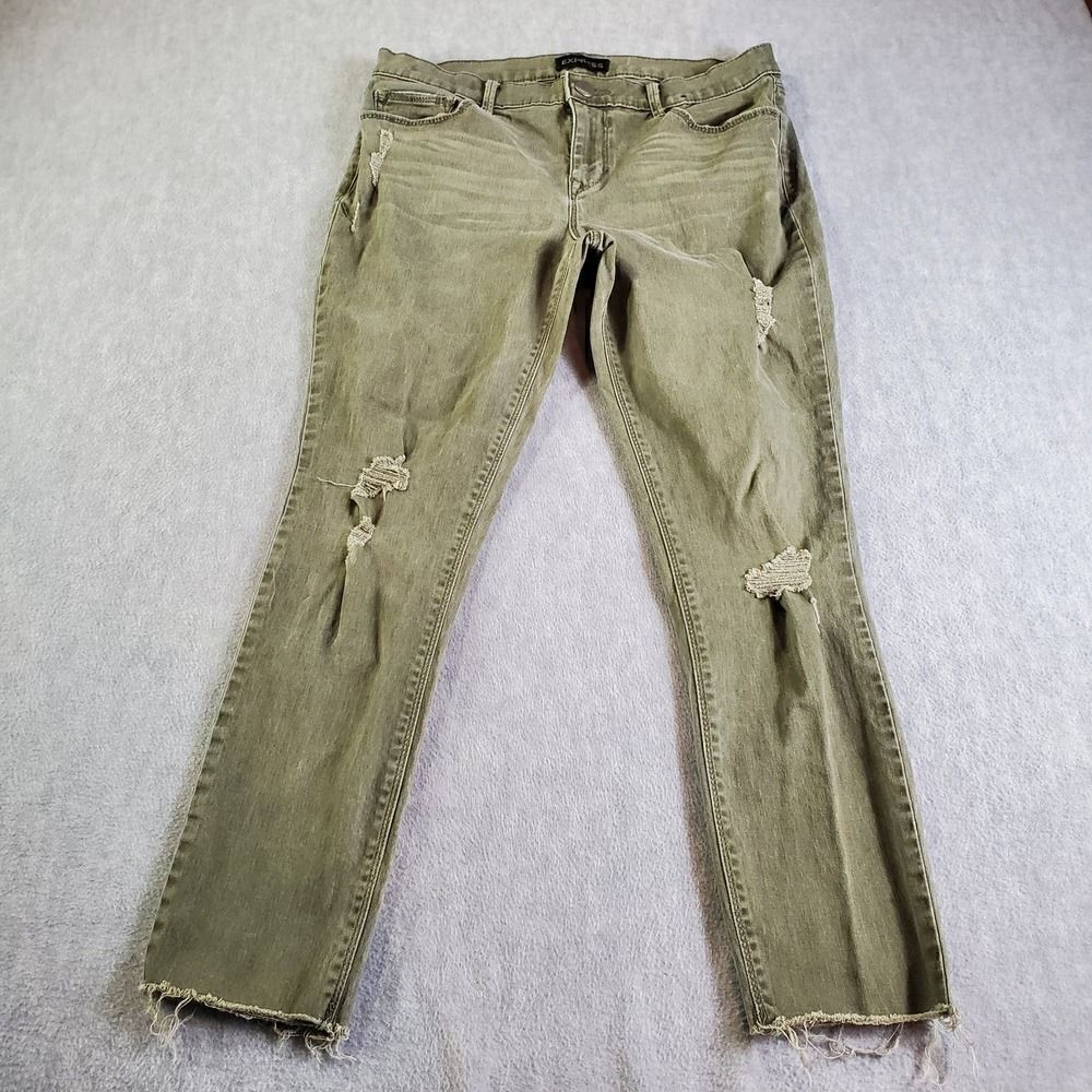 Express Pants Womens 8R Green Distressed Ankle Mid Rise Leggings